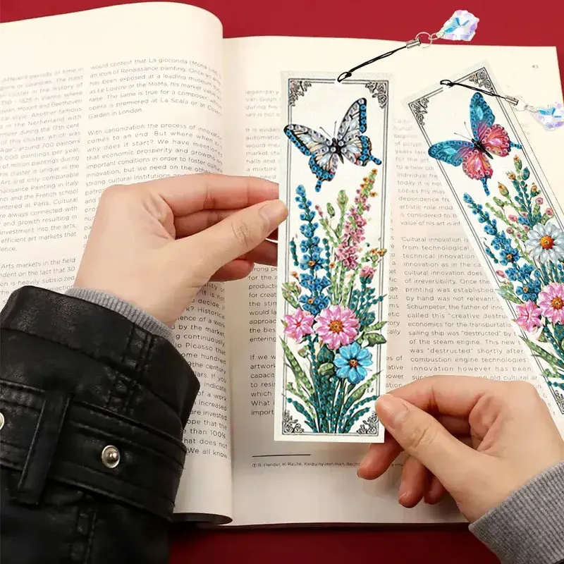 Diamant Malerei Lesezeichen Kaffeetasse Tier Blumen mit Kristall Anhänger