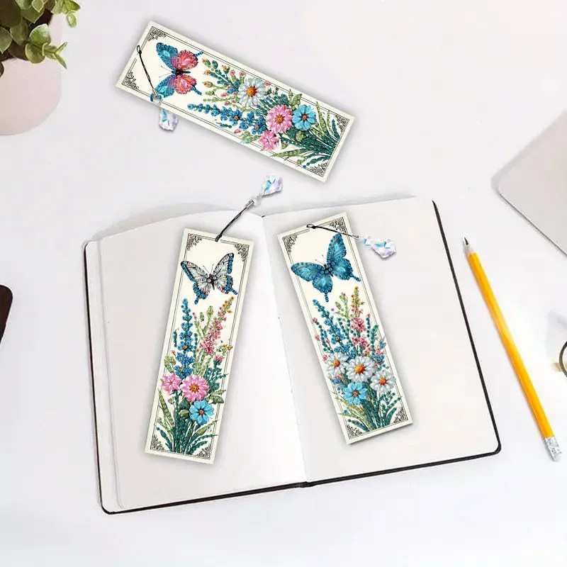 Diamant Malerei Lesezeichen Kaffeetasse Tier Blumen mit Kristall Anhänger