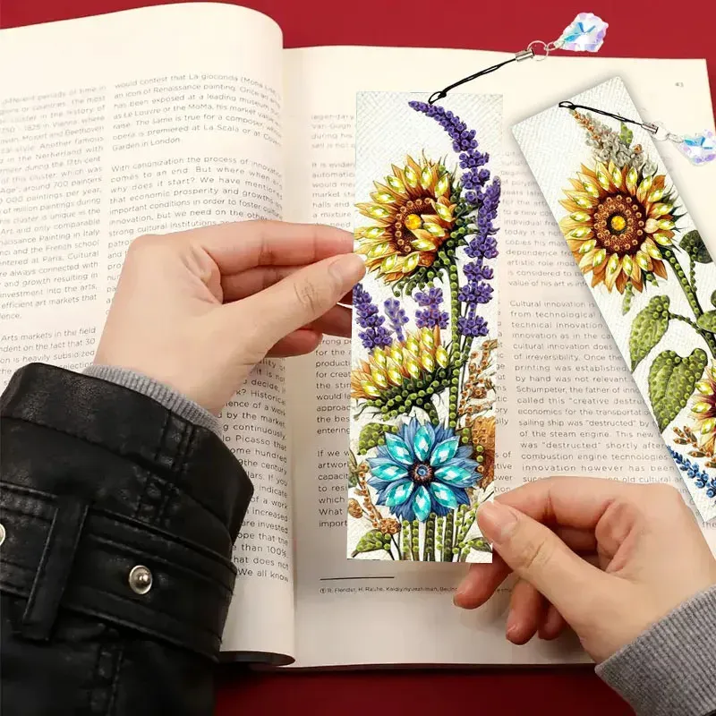 Diamant Malerei Lesezeichen Kaffeetasse Tier Blumen mit Kristall Anhänger