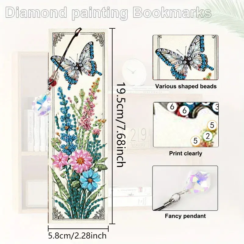 Diamant Malerei Lesezeichen Kaffeetasse Tier Blumen mit Kristall Anhänger