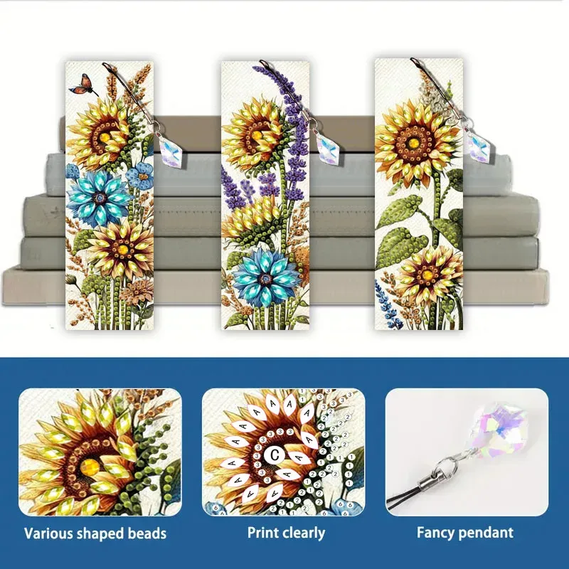 Diamant Malerei Lesezeichen Kaffeetasse Tier Blumen mit Kristall Anhänger