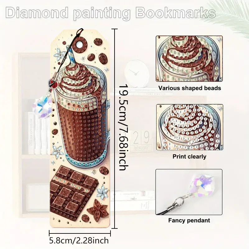 Diamant Malerei Lesezeichen Kaffeetasse Tier Blumen mit Kristall Anhänger