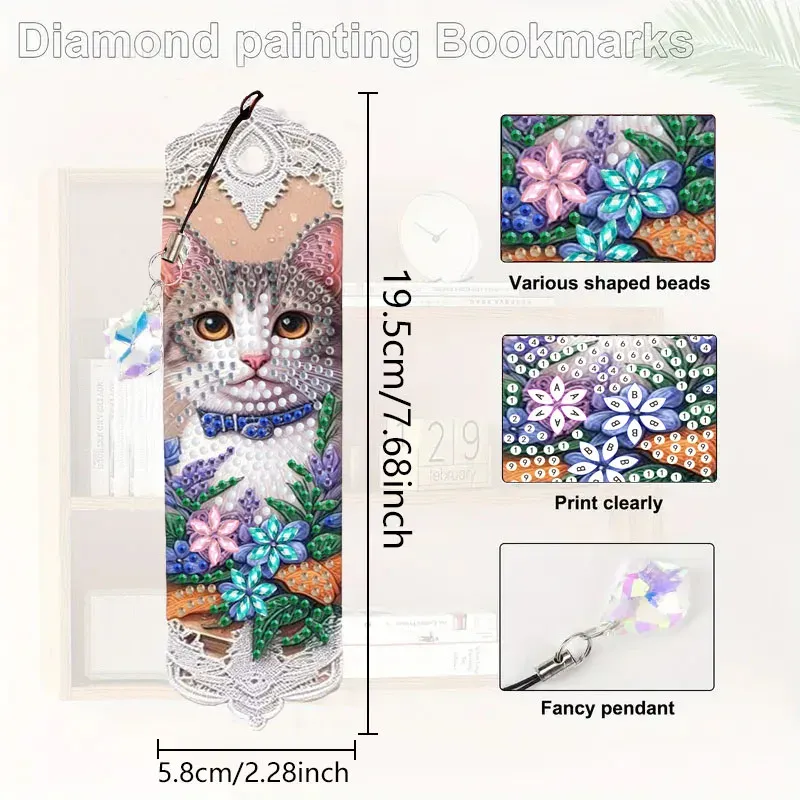 Diamant Malerei Lesezeichen Tier Blumen Motiv mit Kristall Anhänger