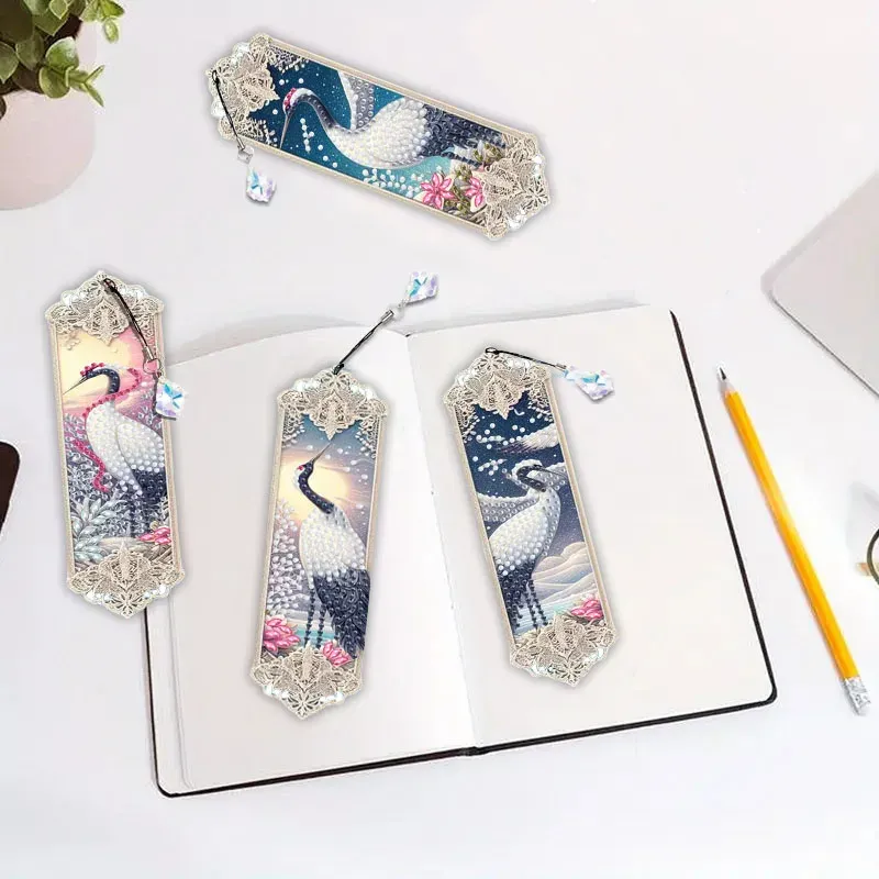 Diamant Malerei Lesezeichen Tier Blumen Motiv mit Kristall Anhänger