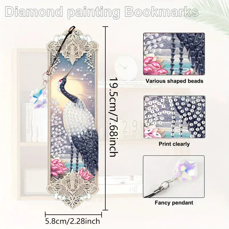 Diamant Malerei Lesezeichen Tier Blumen Motiv mit Kristall Anhänger