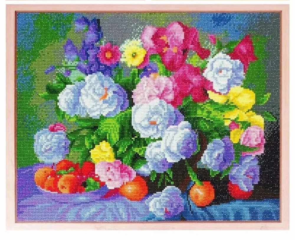 Diamantbild Auto Straße Landschaft Blumen Mosaik Stickerei
