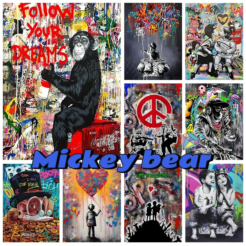 Diamantbild Banksy Straßenkunst abstrakt 30x20 bis 70x50 cm