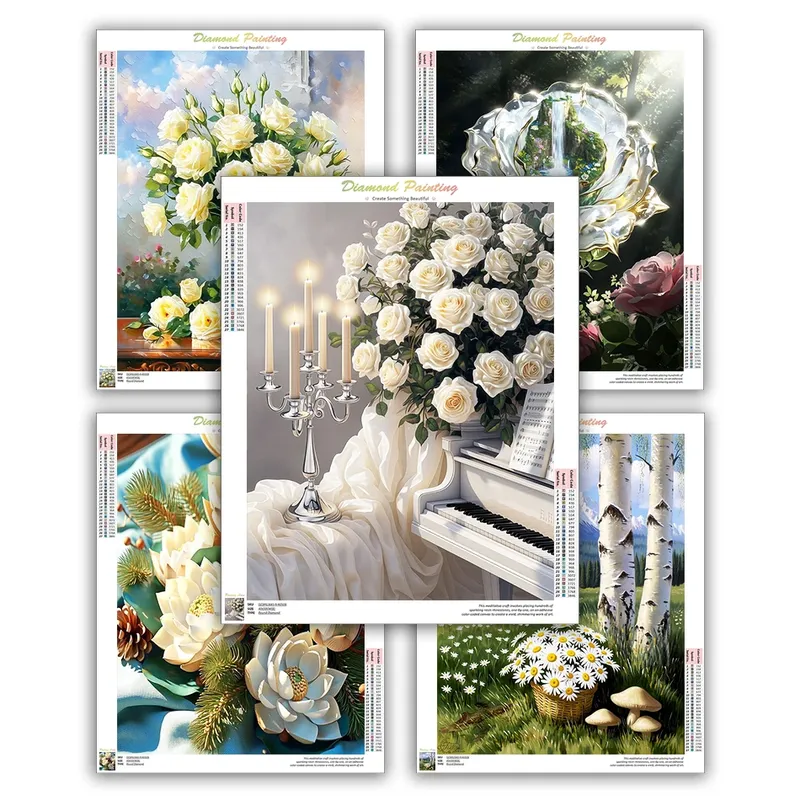 Diamantbild Blumen 20 bis 50 cm mit runden oder eckigen Steinen