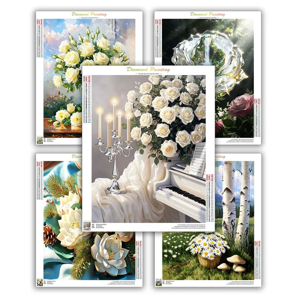Diamantbild Blumen 20 bis 50 cm mit runden oder eckigen Steinen