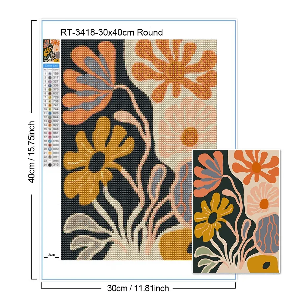 Diamantbild Blumen Blätter abstrakt 20x30 bis 40x50 cm