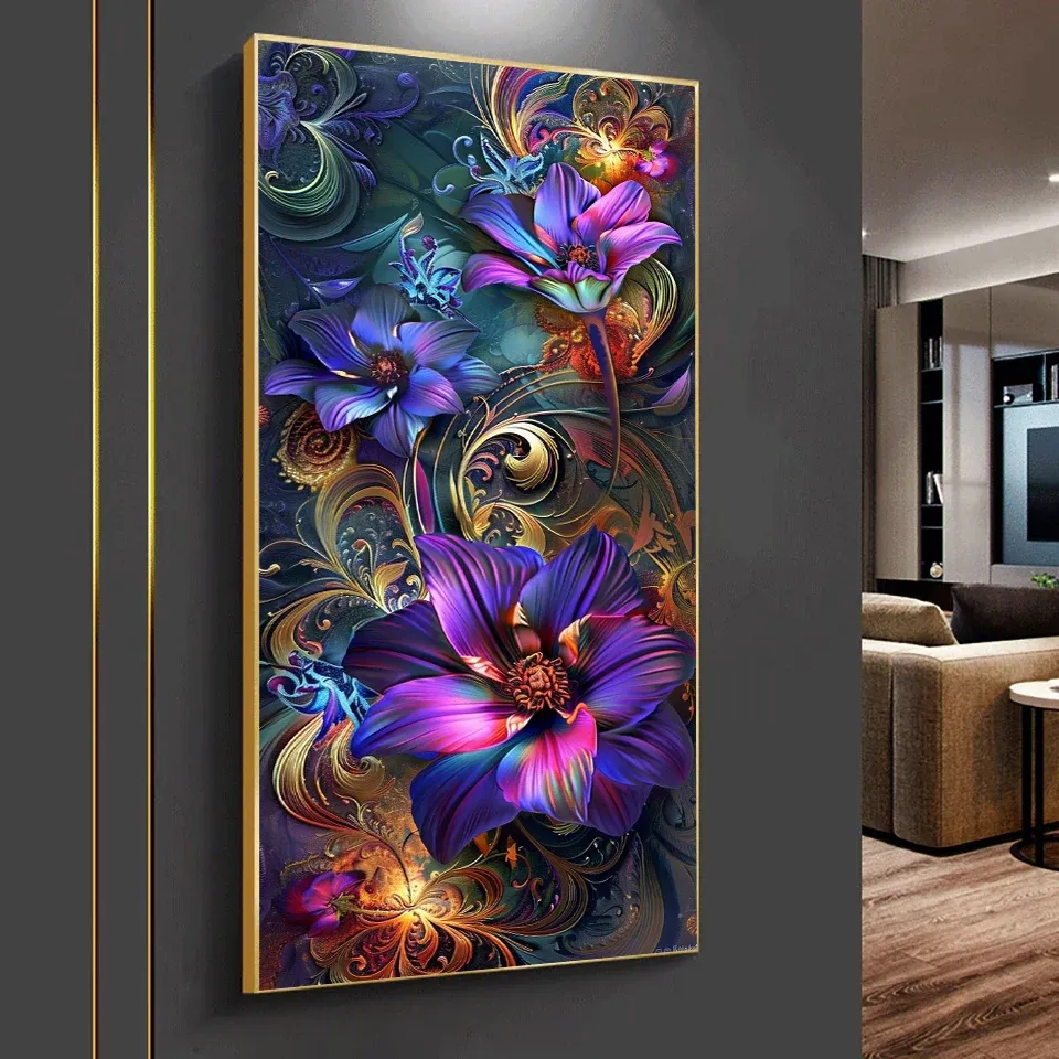 Diamantbild Blumen Groß Floral Mosaik Stickerei Wanddeko