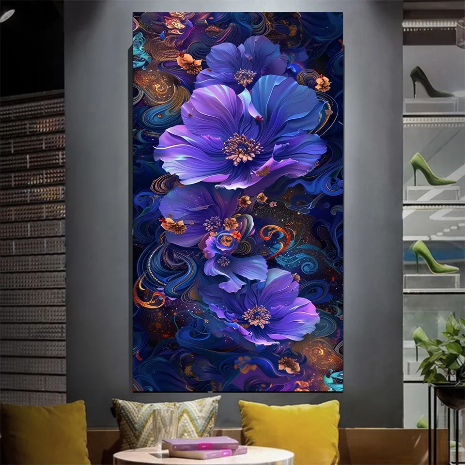 Diamantbild Blumen Groß Floral Mosaik Stickerei Wanddeko