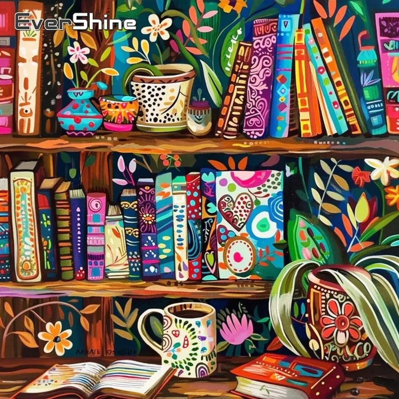 Diamantbild Bücherregal Landschaft Mosaik Strass Stickerei Geschenk