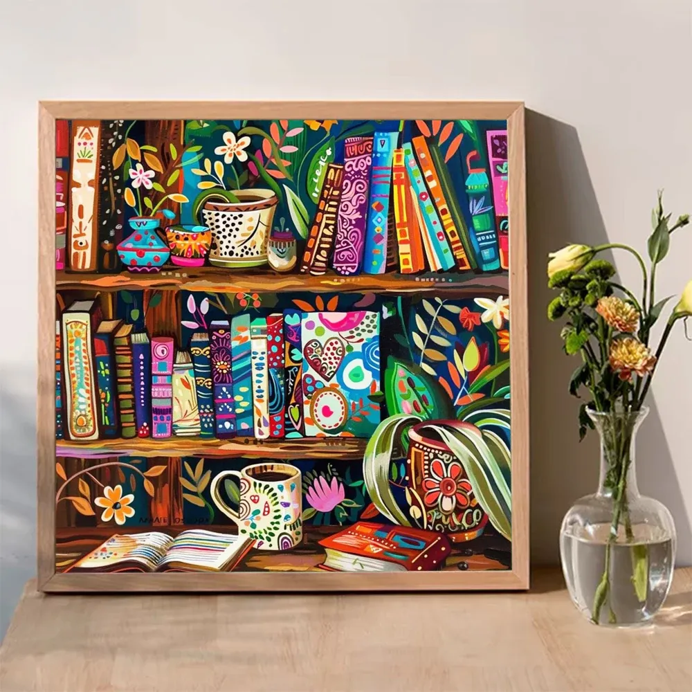 Diamantbild Bücherregal Landschaft Mosaik Strass Stickerei Geschenk