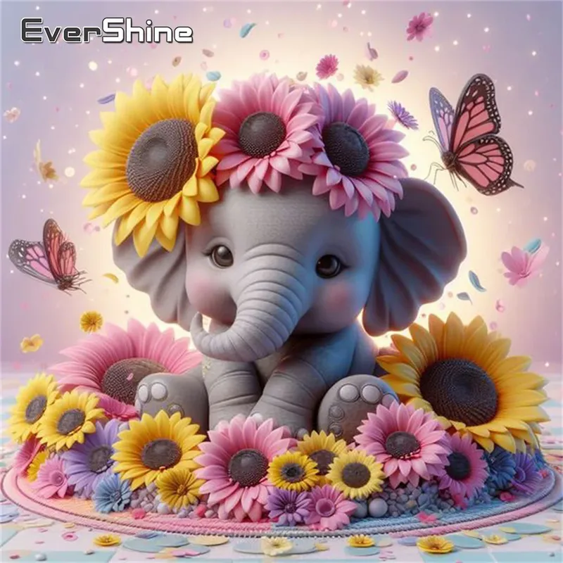 Diamantbild Elefant Tier Kreuzstich Sonnenblume Mosaik Deko