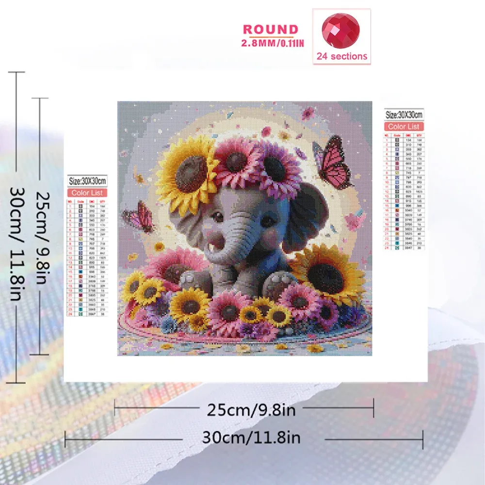 Diamantbild Elefant Tier Kreuzstich Sonnenblume Mosaik Deko