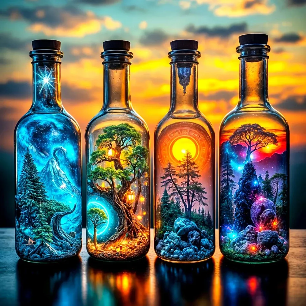 Diamantbild Flasche Baum Mosaik Landschaft Handwerk Bedarf