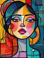 Diamantbild Frauenporträt Paar abstrakt 30x20 bis 70x50 cm – Farbe W129-3