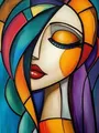 Diamantbild Frauenporträt Paar abstrakt 30x20 bis 70x50 cm – Farbe W129-6