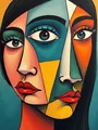 Diamantbild Frauenporträt Paar abstrakt 30x20 bis 70x50 cm – Farbe W129-7