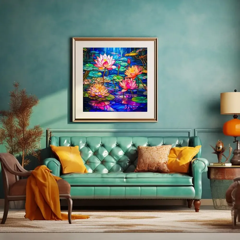 Diamantbild Gerbera Blume 30 bis 50 cm mit runden oder eckigen Steinen