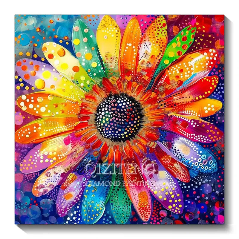 Diamantbild Gerbera Blume 30 bis 50 cm mit runden oder eckigen Steinen