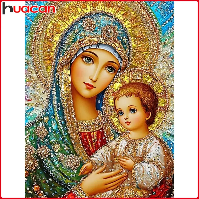 Diamantbild Heilige Mutter Kinder 20 bis 70 cm mit runden oder eckigen Steinen