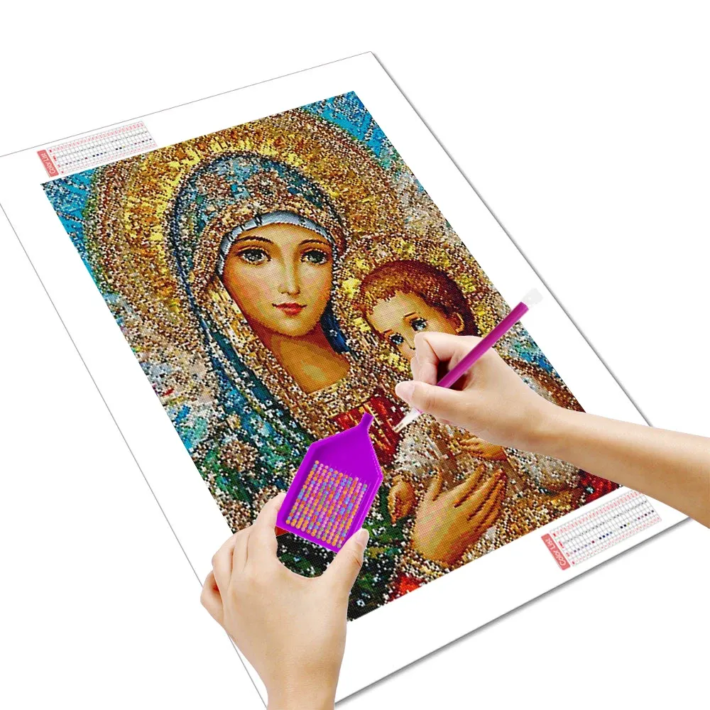 Diamantbild Heilige Mutter Kinder 20 bis 70 cm mit runden oder eckigen Steinen