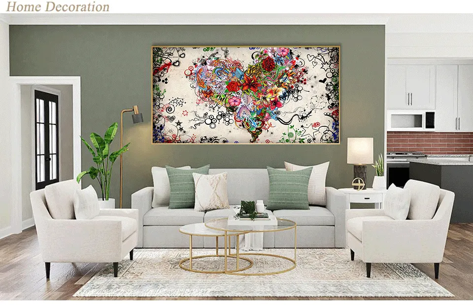 Diamantbild Herz Blumen abstrakt 30x15 bis 100x50 cm