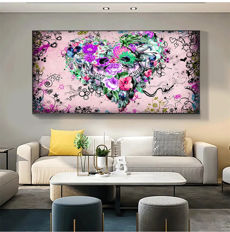 Diamantbild Herz Blumen abstrakt 30x15 bis 100x50 cm
