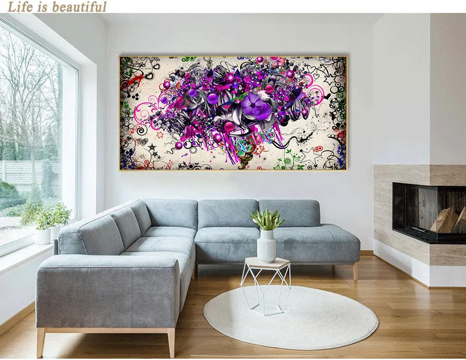 Diamantbild Herz Blumen abstrakt 30x15 bis 100x50 cm