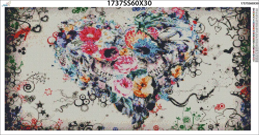 Diamantbild Herz Blumen abstrakt 30x15 bis 100x50 cm