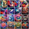 Diamantbild Katze 30 x 40 cm mit runden Steinen – 1