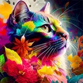 Diamantbild Katze 30 x 40 cm mit runden Steinen – Farbe Burgunderrot