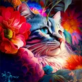 Diamantbild Katze 30 x 40 cm mit runden Steinen – Farbe Gelb