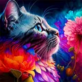 Diamantbild Katze 30 x 40 cm mit runden Steinen – Farbe Lila