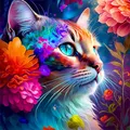 Diamantbild Katze 30 x 40 cm mit runden Steinen – Farbe Rot