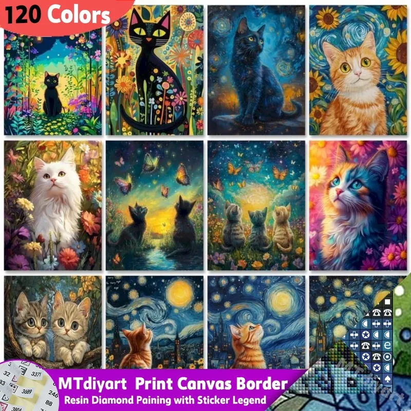 Diamantbild Katze Sternennacht 120 Farben 30x40 bis 45x60 cm