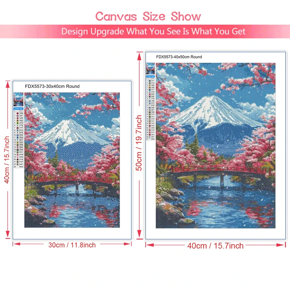 Diamantbild Kirschblüte Fuji Landschaft Mosaik Anfänger Deko