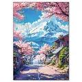 Diamantbild Kirschblüte Fuji Landschaft Mosaik Anfänger Deko – Farbe FDX5576