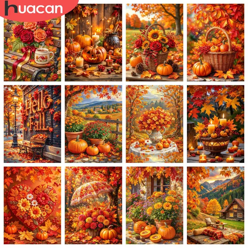 Diamantbild Kürbis Halloween Landschaft Herbst Wald 20x30 bis 50x70cm