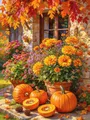 Diamantbild Kürbis Halloween Landschaft Herbst Wald 20x30 bis 50x70cm – Farbe 1126