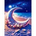 Diamantbild Landschaft 30 x 40 cm mit runden Steinen – Farbe hellgelb