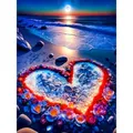 Diamantbild Landschaft 30 x 40 cm mit runden Steinen – Farbe Lila