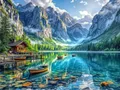 Diamantbild Landschaft Bergsee Mosaik Stickerei Heimdeko – Farbe 129