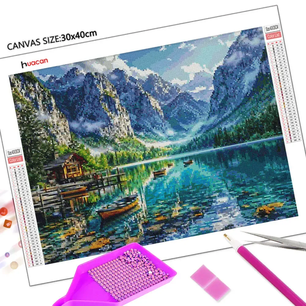 Diamantbild Landschaft Bergsee Mosaik Stickerei Heimdeko