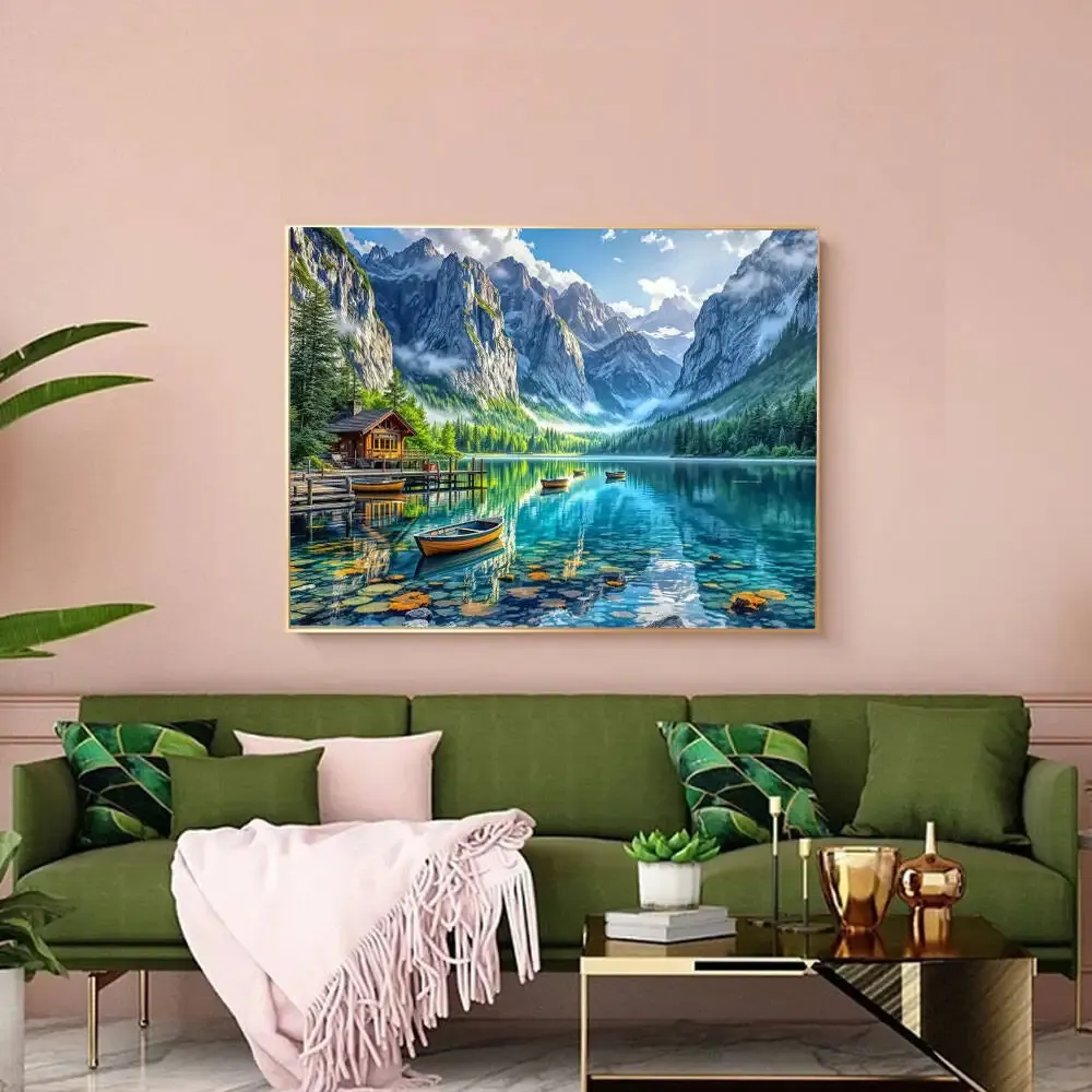 Diamantbild Landschaft Bergsee Mosaik Stickerei Heimdeko
