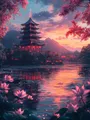 Diamantbild Landschaft Turm 20 bis 70 cm mit runden oder eckigen Steinen – Farbe 6022