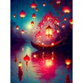 Diamantbild Lichter Landschaft 30 x 40 cm mit runden Steinen – Farbe Marineblau