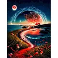 Diamantbild Lichter Landschaft 30 x 40 cm mit runden Steinen – Farbe Blau